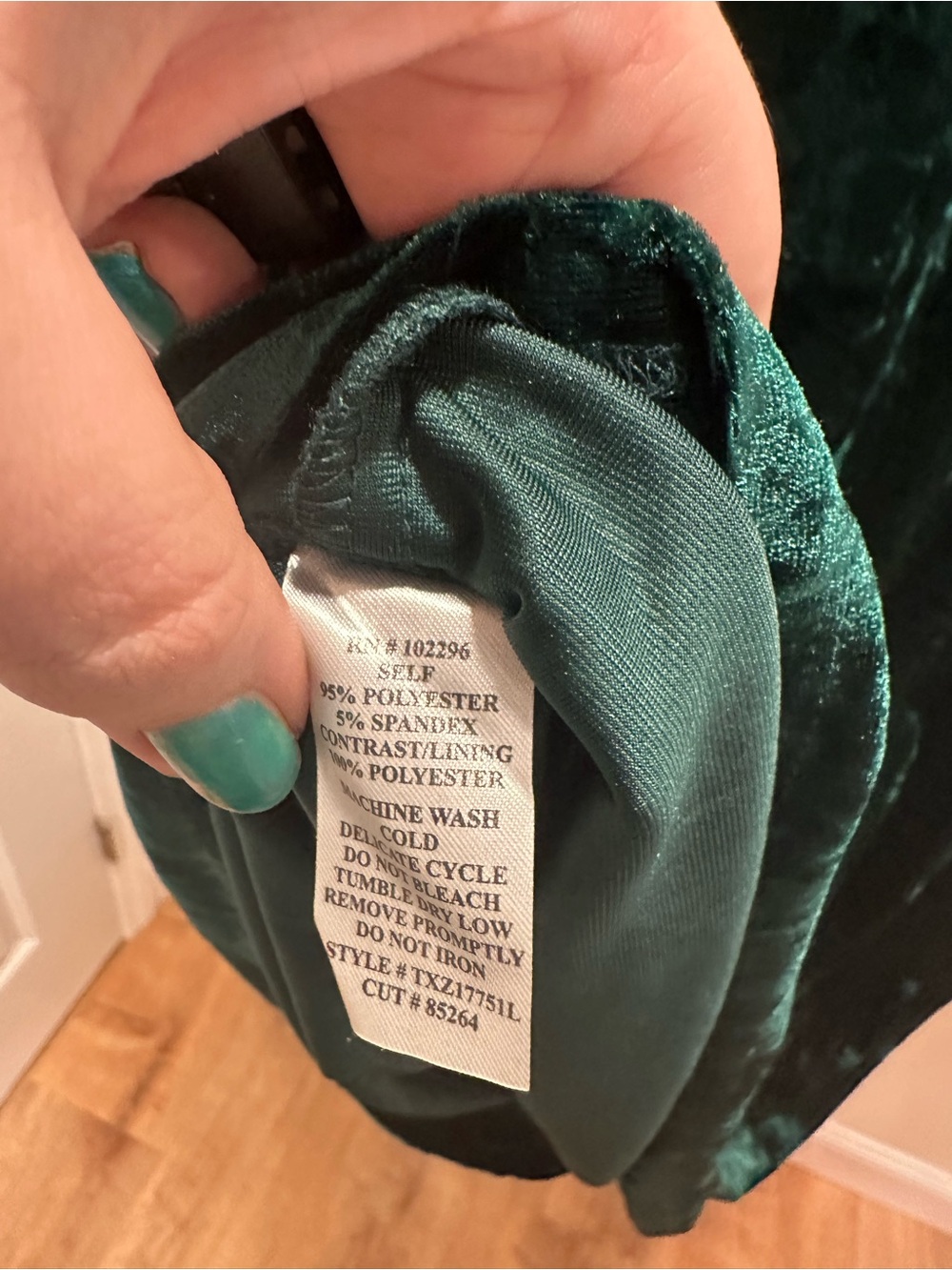 connected apparel Emerald Green Velvet Midi Dress with Sheer Sleeves - Picture 4 of 5